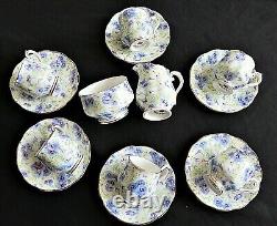 CHINTZ Blue Pansy ROYAL ALBERT 16 Pc Demi Tea Set & Teapot Staffordshire Gifts