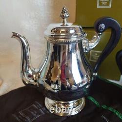 CHRISTOFLE Pearl Tea Set Teapot Creamer Sugar pot Silver plated With Box and Bag