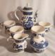 Churchill Blue Willow Coffee Tea Pot Set-4 Cups & Sugar Bowl With Lid & Creamer