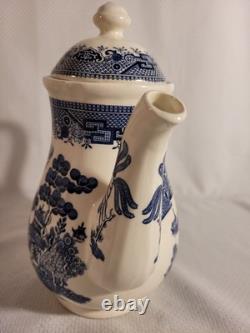 CHURCHILL BLUE WILLOW COFFEE TEA POT SET-4 CUPS & SUGAR BOWL With LID & CREAMER