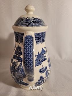 CHURCHILL BLUE WILLOW COFFEE TEA POT SET-4 CUPS & SUGAR BOWL With LID & CREAMER