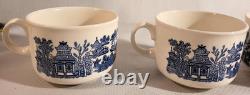CHURCHILL BLUE WILLOW COFFEE TEA POT SET-4 CUPS & SUGAR BOWL With LID & CREAMER