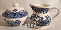 CHURCHILL BLUE WILLOW COFFEE TEA POT SET-4 CUPS & SUGAR BOWL With LID & CREAMER