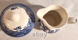 CHURCHILL BLUE WILLOW COFFEE TEA POT SET-4 CUPS & SUGAR BOWL With LID & CREAMER