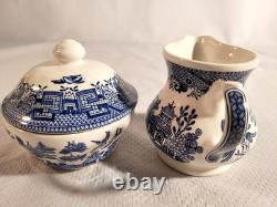 CHURCHILL BLUE WILLOW COFFEE TEA POT SET-4 CUPS & SUGAR BOWL With LID & CREAMER