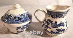 CHURCHILL BLUE WILLOW COFFEE TEA POT SET-4 CUPS & SUGAR BOWL With LID & CREAMER