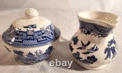 CHURCHILL BLUE WILLOW COFFEE TEA POT SET-4 CUPS & SUGAR BOWL With LID & CREAMER