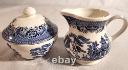 CHURCHILL BLUE WILLOW COFFEE TEA POT SET-4 CUPS & SUGAR BOWL With LID & CREAMER