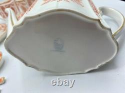 C. 1860 Antique Orange and White Wedgwood Tea Set With Broken Tea Pot Lid