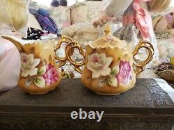 Cabbage Rose Lefton Tea Pot Set 3 pc