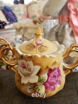 Cabbage Rose Lefton Tea Pot Set 3 pc