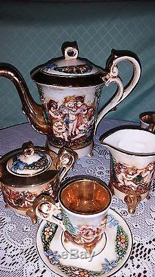 Capodemonte Coffee Demitasse Espresso Set 17 pc Cups Saucers Pot Sugar creamer