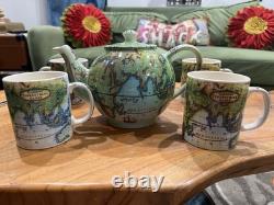 Cardews Terestrial Globe Teapot And 4 Mugs