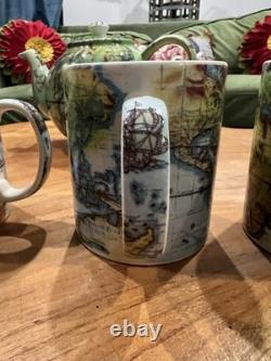Cardews Terestrial Globe Teapot And 4 Mugs