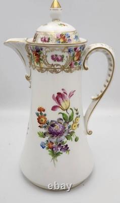 Carl Thieme Dresden Saxony Porcelain Chocolate Tea Pot & Cream & Sugar Antique