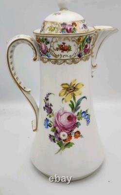 Carl Thieme Dresden Saxony Porcelain Chocolate Tea Pot & Cream & Sugar Antique