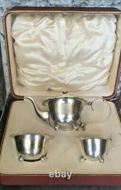 Cased Batchelor Teapot Set For One 3 piece Silver c1920s Sugar Bowl Creamer Jug