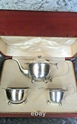 Cased Batchelor Teapot Set For One 3 piece Silver c1920s Sugar Bowl Creamer Jug