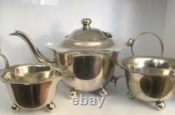 Cased Batchelor Teapot Set For One 3 piece Silver c1920s Sugar Bowl Creamer Jug