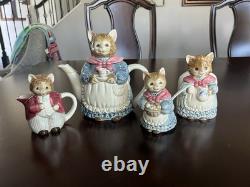 Cat Otagiri Mrs. Whiskers Set With Teapot, Creamer Jug, Sugar Pot, Napkin Holder