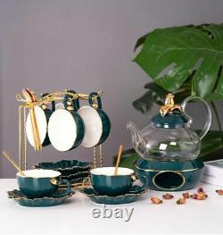 Ceramic Glass Teapot House Kitchen Brew Coffee Tea Kettles Cups Saucer Pots Set