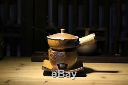 Ceramic Side Handle Teapot With Alcohol Wick Burner Stand Kungfu Tea Cooking Set