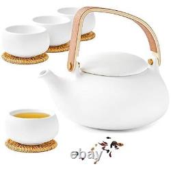 Ceramic Teapot Set, Modern Japanese Tea Pot Set with 04-White Tea Set/4 cups