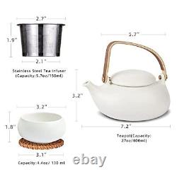 Ceramic Teapot Set, Modern Japanese Tea Pot Set with 04-White Tea Set/4 cups
