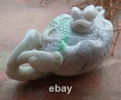 Certified Green Burma A Jade jadeite Display Lotus Flower Tea Pot Cup 526433 AS