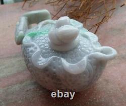 Certified Green Burma A Jade jadeite Display Lotus Flower Tea Pot Cup 526433 AS