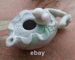 Certified Green Burma A Jade jadeite Display Lotus Flower Tea Pot Cup 526433 AS