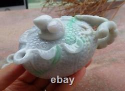 Certified Green Burma A Jade jadeite Display Lotus Flower Tea Pot Cup 526433 AS