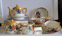 Child Japanese Teapot Tea Set Lusterware 10-pc Floral Hand-painted Free Returns