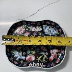 China Famille Noire Porcelain Tea Set Pot Cup Painted Floral Complete Set Mint