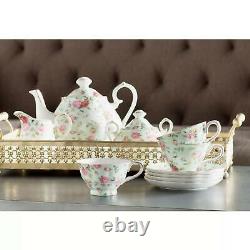 China Tea Set for 4 People Porcelain Floral Design 7 Oz Teacups 36 Oz Teapot