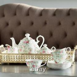 China Tea Set for 4 People Porcelain Floral Design 7 Oz Teacups 36 Oz Teapot