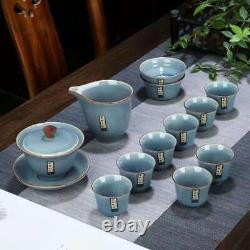 China dark blue Porcelain Pottery Carved Flower Teapot Tea Pot Set & Gift Box