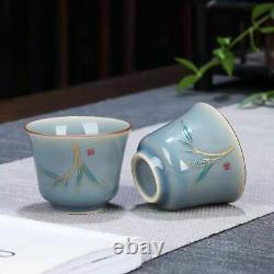 China dark blue Porcelain Pottery Carved Flower Teapot Tea Pot Set & Gift Box