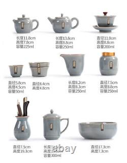 China dark blue Porcelain Pottery Carved Flower Teapot Tea Pot Set & Gift Box