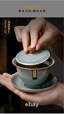 China dark blue Porcelain Pottery Carved Flower Teapot Tea Pot Set & Gift Box