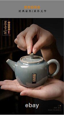 China dark blue Porcelain Pottery Carved Flower Teapot Tea Pot Set & Gift Box