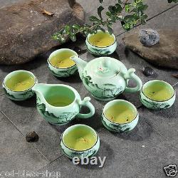 China kungfu tea set handpainted underglaze tea pot fish carved cups Teapot