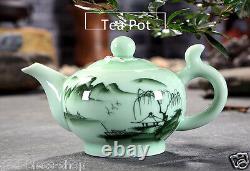 China kungfu tea set handpainted underglaze tea pot fish carved cups Teapot