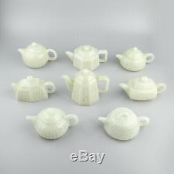 Chinese Antique Collection Carved Hetian Jade Nephrite 8 Teapots A Set