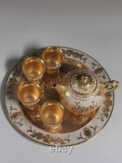 Chinese Antique Shell Porcelain Gold Plated Tea Pot, Cup, and Plate Set