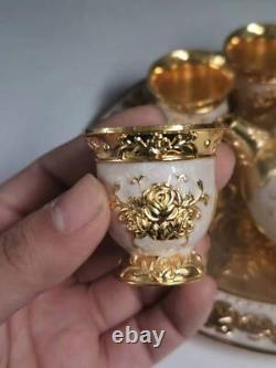 Chinese Antique Shell Porcelain Gold Plated Tea Pot, Cup, and Plate Set