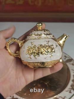 Chinese Antique Shell Porcelain Gold Plated Tea Pot, Cup, and Plate Set