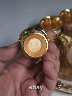 Chinese Antique Shell Porcelain Gold Plated Tea Pot, Cup, and Plate Set