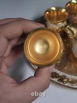 Chinese Antique Shell Porcelain Gold Plated Tea Pot, Cup, and Plate Set
