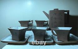 Chinese Antique Yixing Zisha Clay Pottery Teapot Tea Cup Set Calligraphy